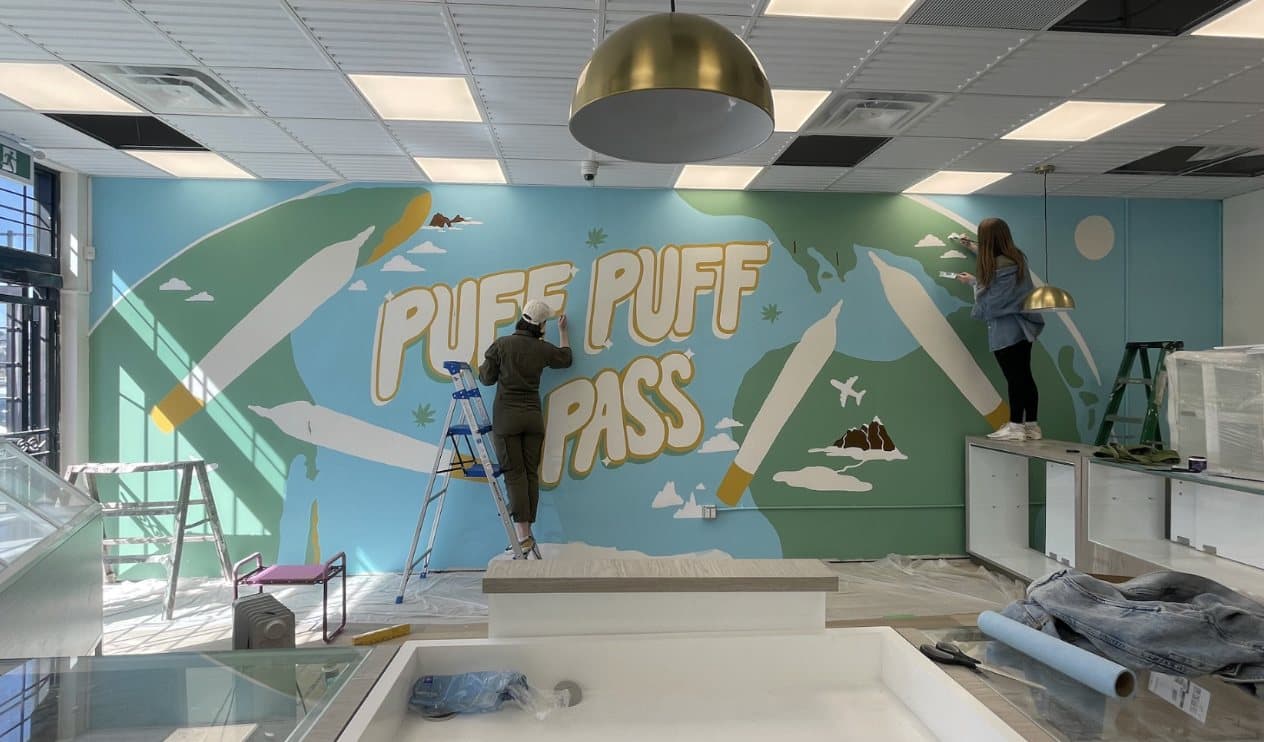 Painting process for the Puff Puff Pass mural