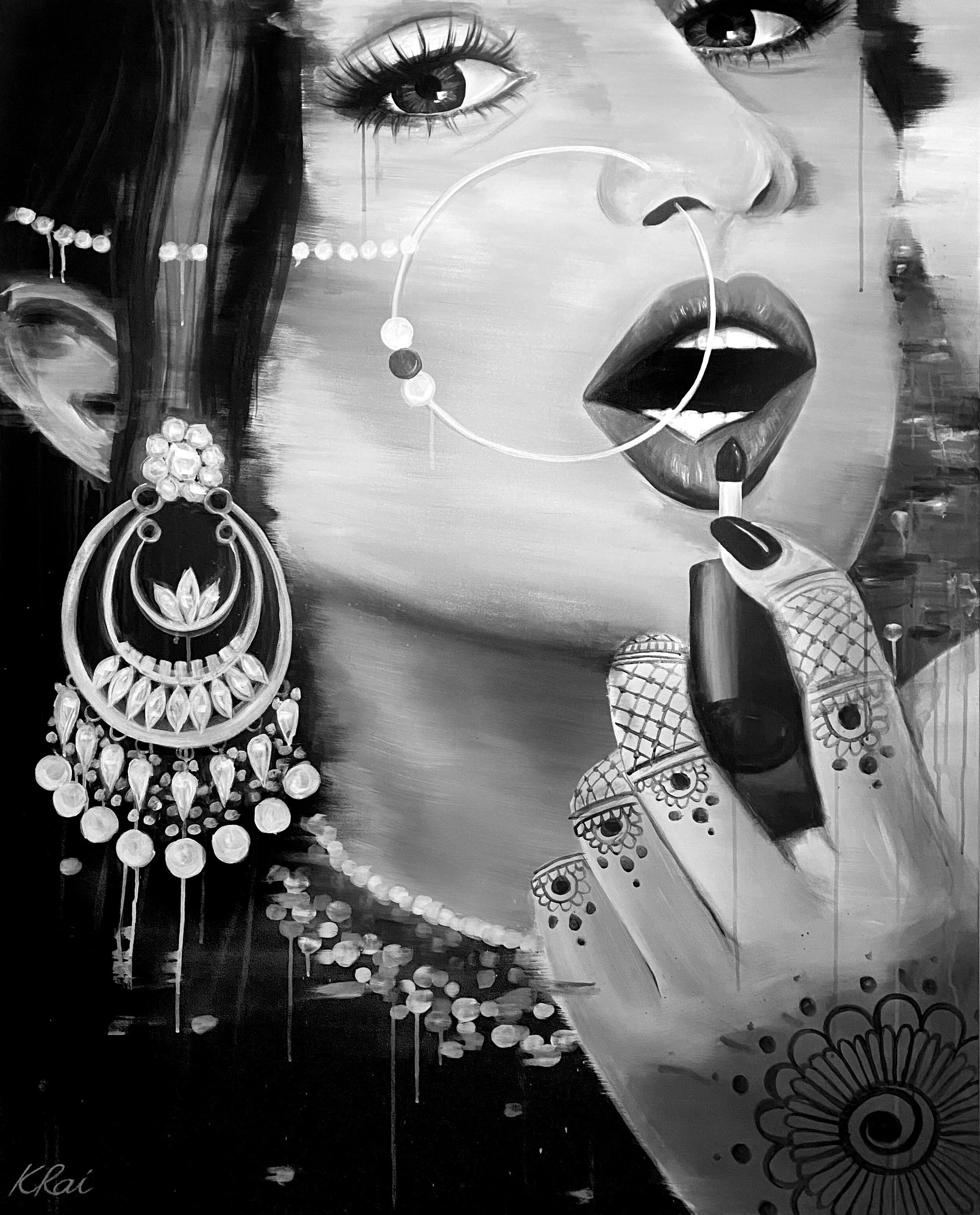 Make Up Your Mind, Maharani, acrylic on canvas by Kiran Rai-Bhullar