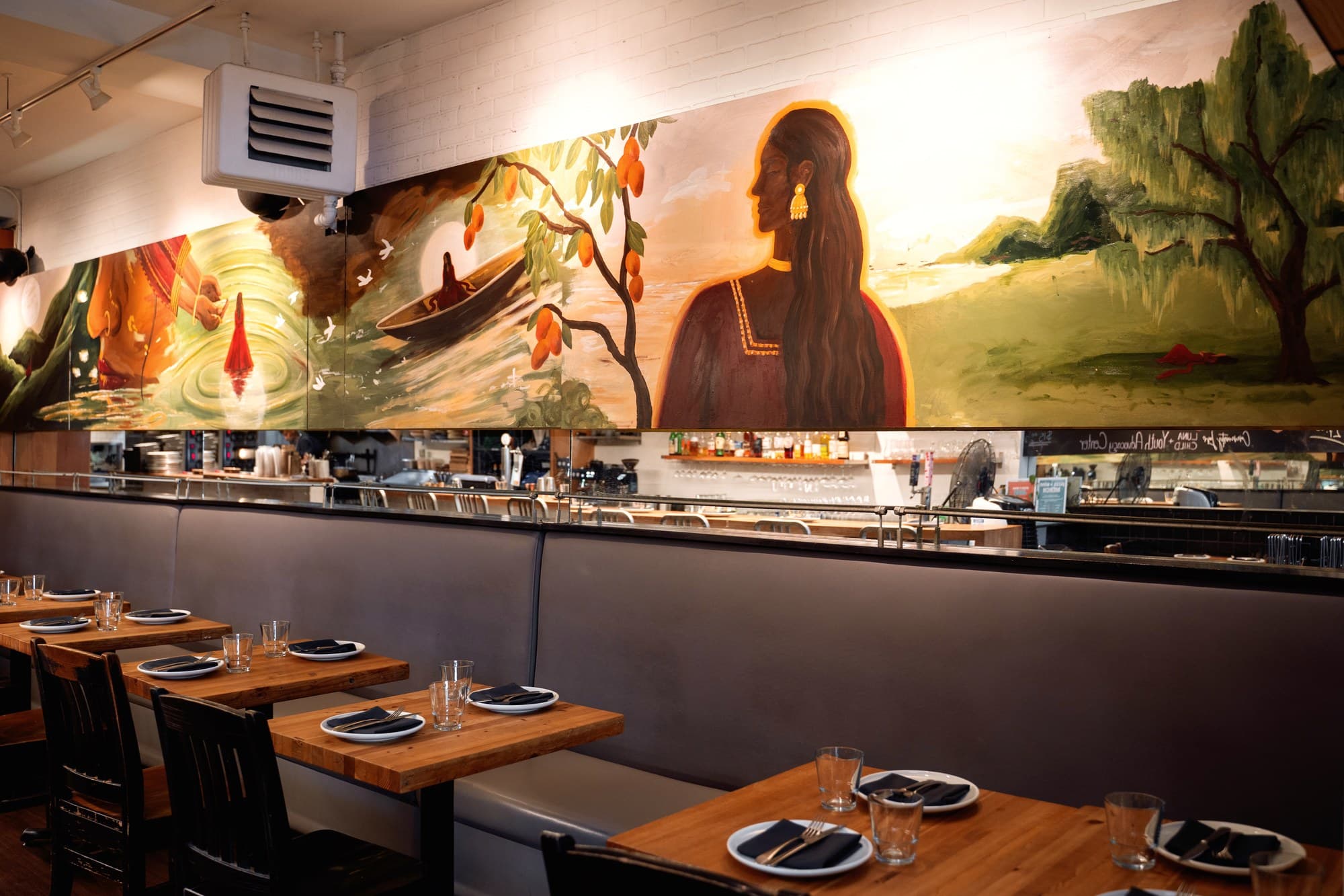 Reflection through Bloom, the last four panels of A Ritual of Seasons, installed at UNA Pizza + Wine